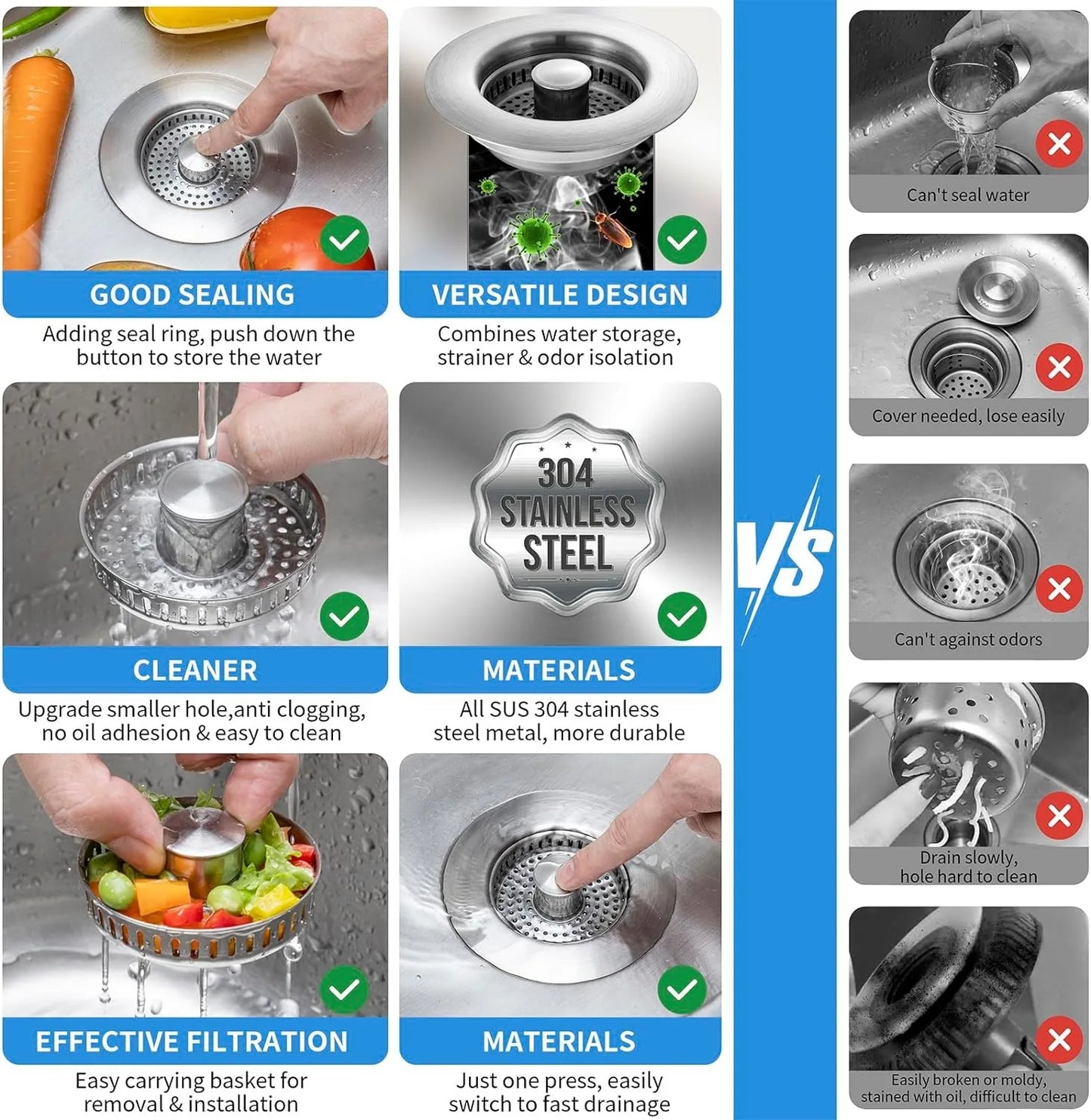 Stainless Steel Smart Drain Plug for Kitchen Sink