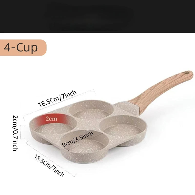 2/ 4 Holes Frying Pot Pan Black Thickened Kitchen Omelet Non-Stick Egg Poacher Pancake Crepe Steak Cooking Ham Breakfast Maker