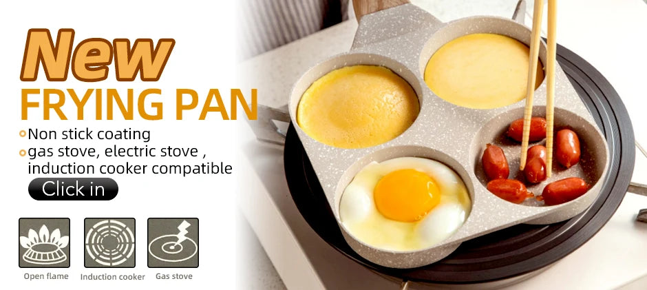 2/ 4 Holes Frying Pot Pan Black Thickened Kitchen Omelet Non-Stick Egg Poacher Pancake Crepe Steak Cooking Ham Breakfast Maker
