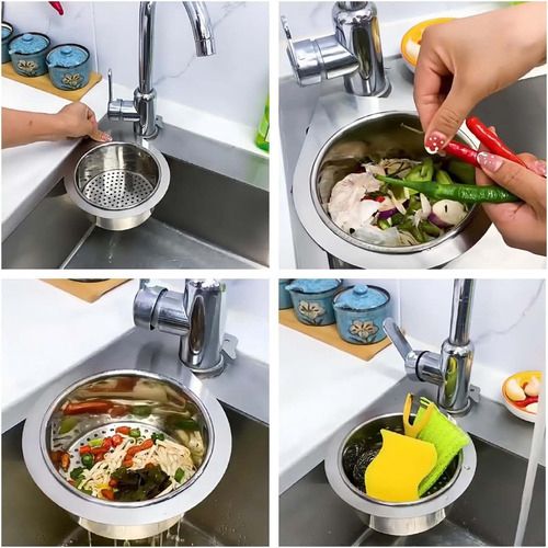 Stainless Steel Sink Organiser – All-in-One Basket with Intelligent Drain
